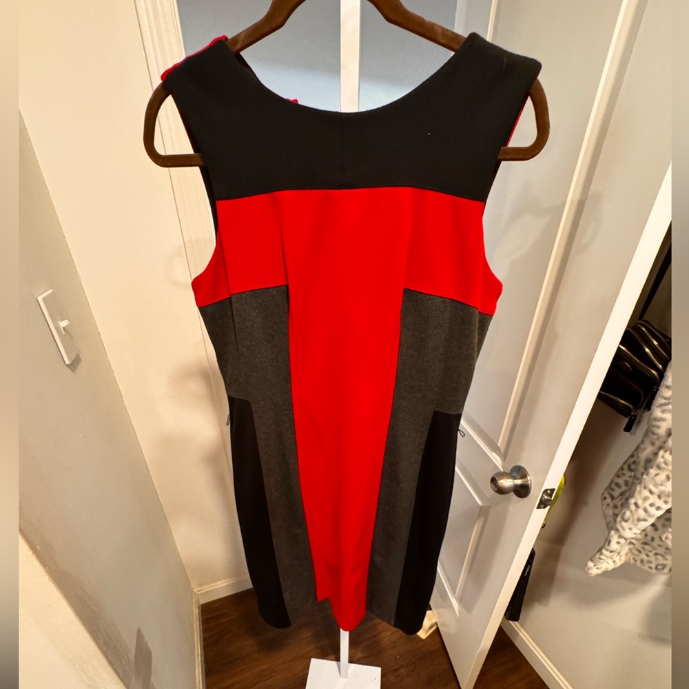 Sandra Darren Red and Black Colorblock Mini Dress